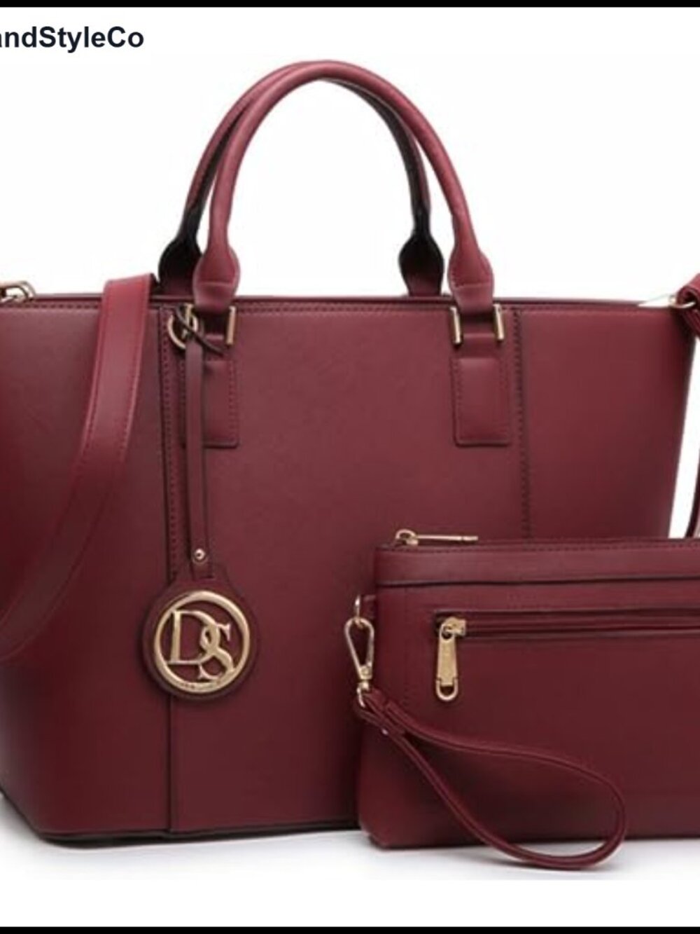 Vegan Leather Satchel Tote Bag with Matching Clutch & Tassel